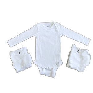 NWOT Gerber Baby Unisex Long Sleeve White Cotton Onesies 3 Count Size 3-6M